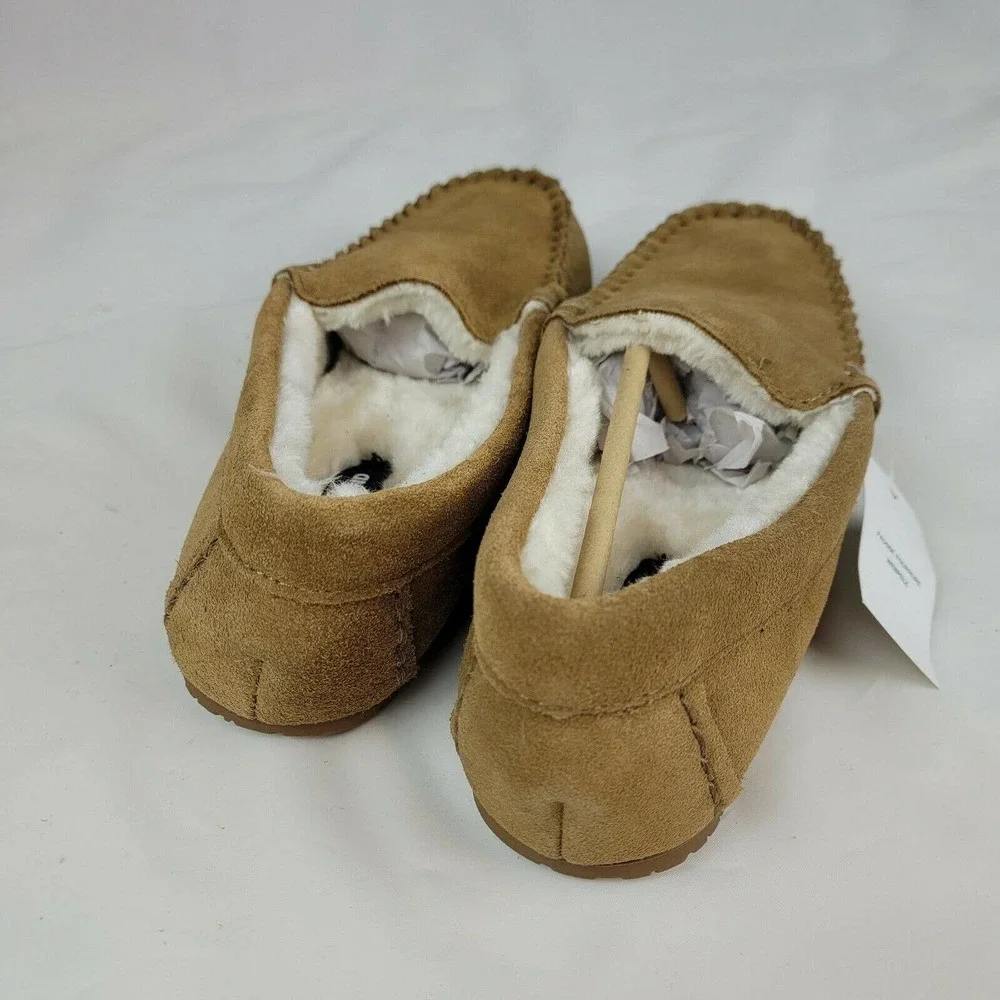 Lands' End Womens Suede Leather Moccasin Slippers English Tan NWT - Picture 3 of 12